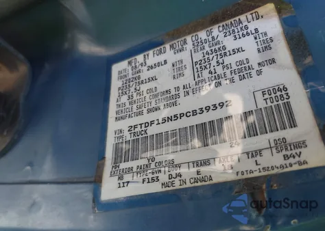 1993 Ford F150 from USA, damaged, VIN 2FTDF15N5PCB39392